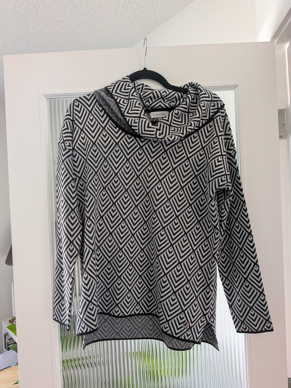Calvin Klein Black & White Geometric Cowl Neck Sweater